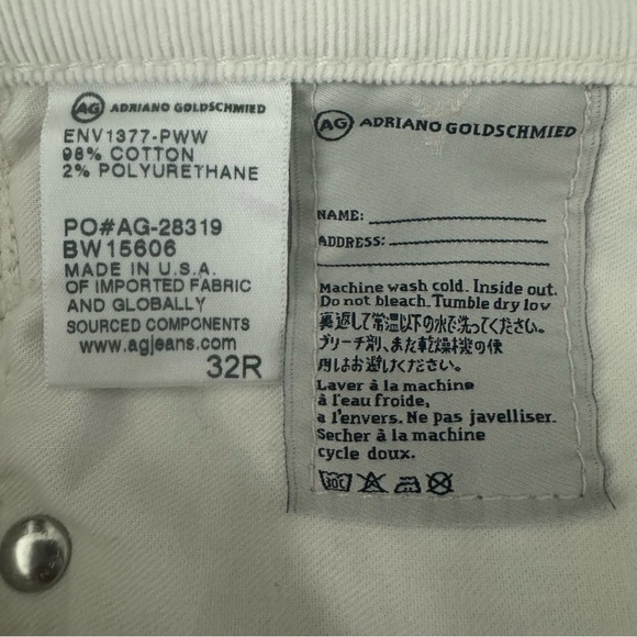 AG The Stevie Slim Straight Ankle Jeans Corduroy Cords Creme Ivory Stretch Sz 32 - Picture 4 of 16